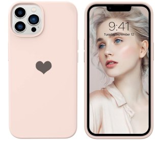 ETUI SILIKONOWE APPLE IPHONE 13 PRO MAX 6,7" JASNORÓŻOWE Z CZARNYM SERCEM