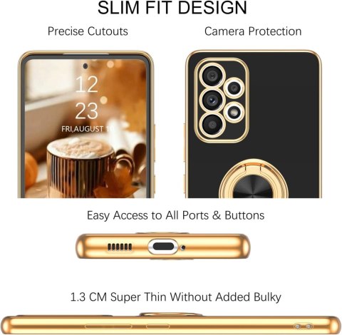 ETUI SILIKONOWE SAMSUNG GALAXY A53 5G CZARNE ZŁOTA RAMKA +RING SM-A5360