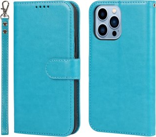 ETUI Z KLAPKĄ APPLE IPHONE 13 PRO MAX 6,7" CASE NIEBIESKI Z EKOSKÓRY A2484