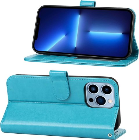 ETUI Z KLAPKĄ APPLE IPHONE 13 PRO MAX 6,7" CASE NIEBIESKI Z EKOSKÓRY A2484