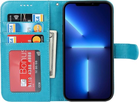 ETUI Z KLAPKĄ APPLE IPHONE 13 PRO MAX 6,7" CASE NIEBIESKI Z EKOSKÓRY A2484