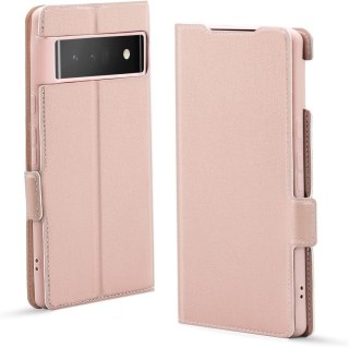 ETUI Z KLAPKĄ GOOGLE PIXEL 6 PRO ROSE GOLD RÓŻOWE Z EKOSKÓRY GLAMOUR