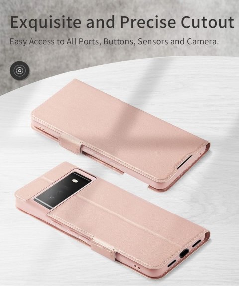 ETUI Z KLAPKĄ GOOGLE PIXEL 6 PRO ROSE GOLD RÓŻOWE Z EKOSKÓRY GLAMOUR