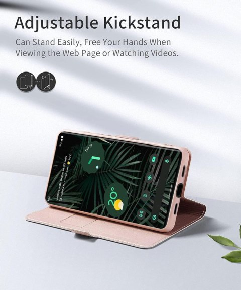 ETUI Z KLAPKĄ GOOGLE PIXEL 6 PRO ROSE GOLD RÓŻOWE Z EKOSKÓRY GLAMOUR