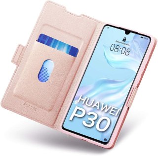 ETUI Z KLAPKĄ HUAWEI P30 ROSE GOLD RÓŻOWE Z EKOSKÓRY SOLIDNE ELE-L09