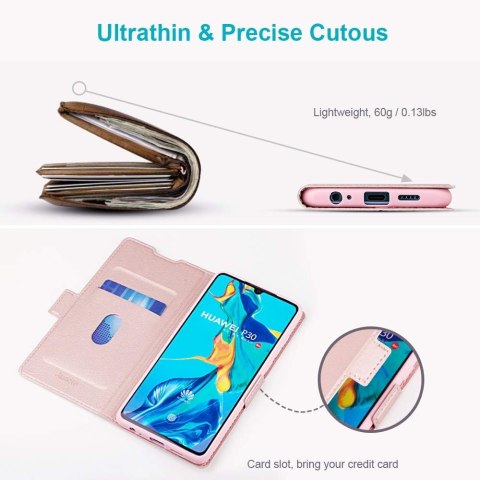 ETUI Z KLAPKĄ HUAWEI P30 ROSE GOLD RÓŻOWE Z EKOSKÓRY SOLIDNE ELE-L09