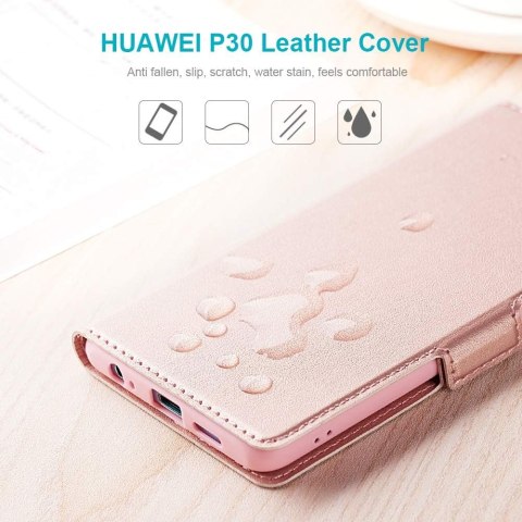 ETUI Z KLAPKĄ HUAWEI P30 ROSE GOLD RÓŻOWE Z EKOSKÓRY SOLIDNE ELE-L09