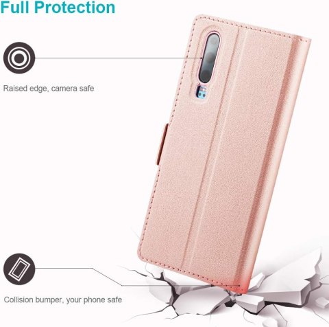 ETUI Z KLAPKĄ HUAWEI P30 ROSE GOLD RÓŻOWE Z EKOSKÓRY SOLIDNE ELE-L09