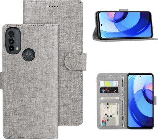 ETUI Z KLAPKĄ MOTOROLA MOTO E30 CASE SZARY ELEGANCKI TEKSTURA MATERIAŁU