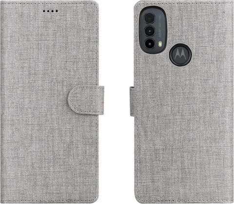 ETUI Z KLAPKĄ MOTOROLA MOTO E30 CASE SZARY ELEGANCKI TEKSTURA MATERIAŁU