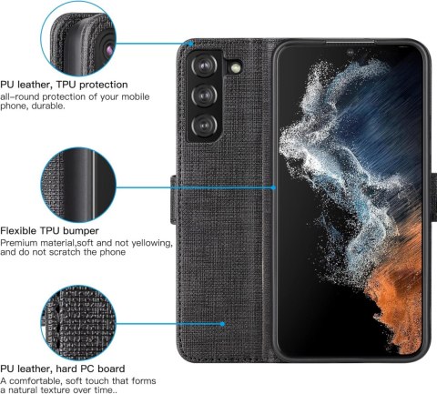 ETUI Z KLAPKĄ SAMSUNG GALAXY S22+ 5G CZARNY FAKTURA MATERIAŁU