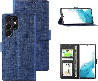 ETUI Z KLAPKĄ SAMSUNG GALAXY S22 ULTRA 5G CASE GRANATOWY FAKTURA MATERIAŁU