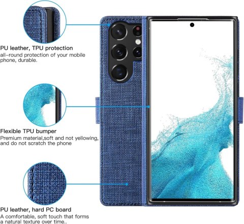 ETUI Z KLAPKĄ SAMSUNG GALAXY S22 ULTRA 5G CASE GRANATOWY FAKTURA MATERIAŁU