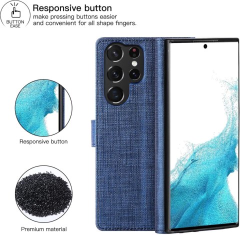 ETUI Z KLAPKĄ SAMSUNG GALAXY S22 ULTRA 5G CASE GRANATOWY FAKTURA MATERIAŁU