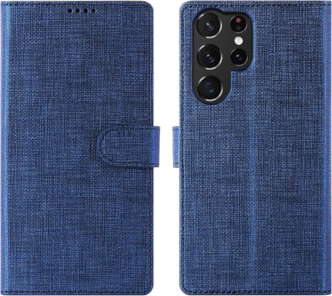 ETUI Z KLAPKĄ SAMSUNG GALAXY S22 ULTRA 5G CASE GRANATOWY FAKTURA MATERIAŁU