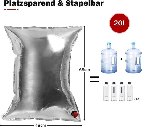 TORBA NA WODĘ 10x20L SREBRNA SKŁADANY KANISTER