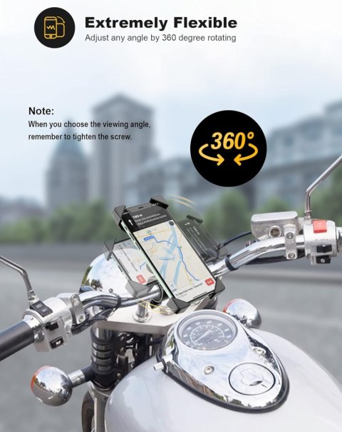 UCHWYT NA TELEFON ROWEROWY MOTOCYKLOWY SMARTFON 3,5-6,5" CZARNY 360°