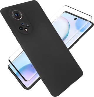 ZESTAW ETUI CZARNE SILIKONOWE HUAWEI NOVA 9 +SZKŁO HARTOWANE Z CZARNĄ RAMKĄ