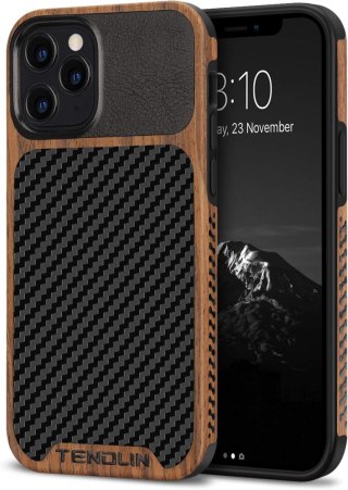 ETUI APPLE IPHONE 12 PRO MAX CASE DREWNO CARBON EKOSKÓRA +SZKŁO HARTOWANE