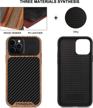 ETUI APPLE IPHONE 12 PRO MAX CASE DREWNO CARBON EKOSKÓRA +SZKŁO HARTOWANE