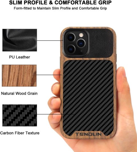 ETUI APPLE IPHONE 12 PRO MAX CASE DREWNO CARBON EKOSKÓRA +SZKŁO HARTOWANE