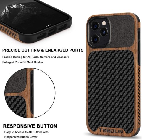 ETUI APPLE IPHONE 12 PRO MAX CASE DREWNO CARBON EKOSKÓRA +SZKŁO HARTOWANE