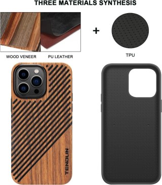 ETUI APPLE IPHONE 14 PRO CASE DREWNIANY BRĄZOWY +SZKŁO HARTOWANE A2890