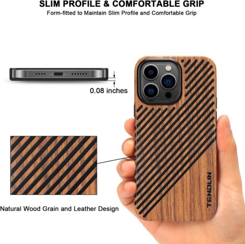 ETUI APPLE IPHONE 14 PRO CASE DREWNIANY BRĄZOWY +SZKŁO HARTOWANE A2890