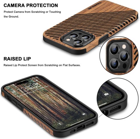 ETUI APPLE IPHONE 14 PRO CASE DREWNIANY BRĄZOWY +SZKŁO HARTOWANE A2890