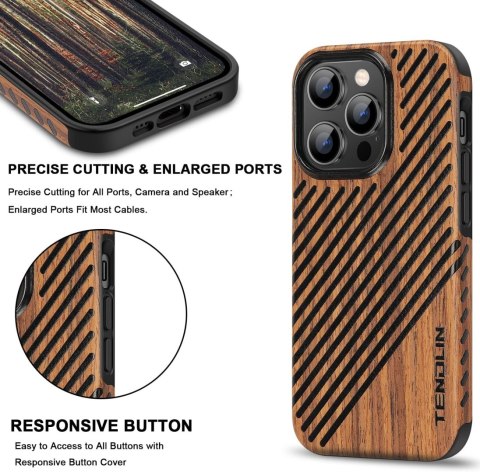 ETUI APPLE IPHONE 14 PRO CASE DREWNIANY BRĄZOWY +SZKŁO HARTOWANE A2890