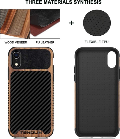 ETUI APPLE IPHONE XR 6.06" CASE DREWNO CARBON EKOSKÓRA +1x SZKŁO HARTOWANE