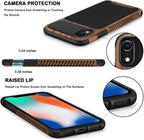 ETUI APPLE IPHONE XR 6.06" CASE DREWNO CARBON EKOSKÓRA +1x SZKŁO HARTOWANE