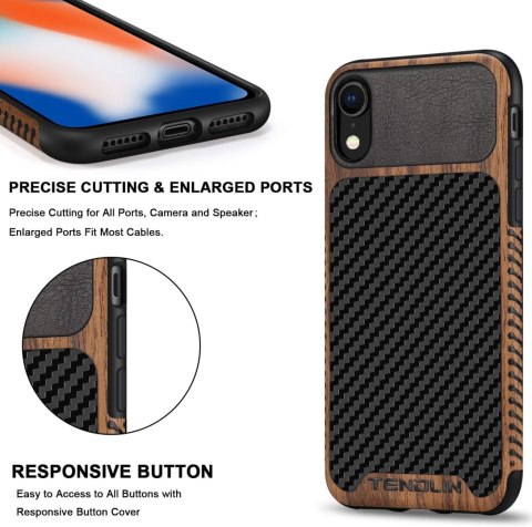 ETUI APPLE IPHONE XR 6.06" CASE DREWNO CARBON EKOSKÓRA +1x SZKŁO HARTOWANE