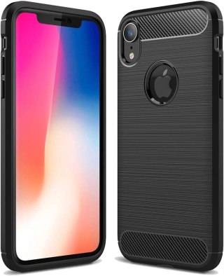 ETUI APPLE IPHONE XR 6.06" CASE SILIKONOWY CZARNY JAK CARBON WZMOCNIONY