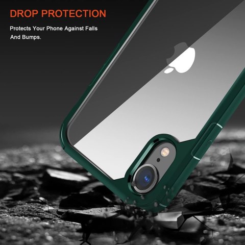 ETUI APPLE IPHONE XR ZIELONA RAMKA PRZEZROCZYSTE PLECKI +SZKŁO HARTOWANE