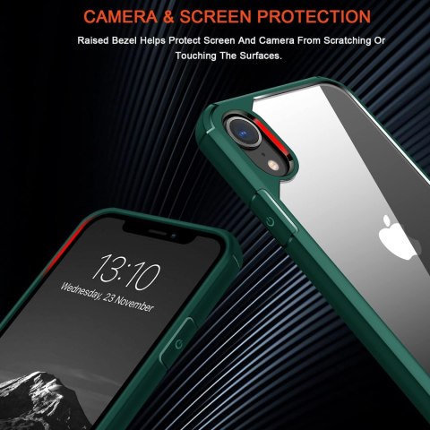 ETUI APPLE IPHONE XR ZIELONA RAMKA PRZEZROCZYSTE PLECKI +SZKŁO HARTOWANE