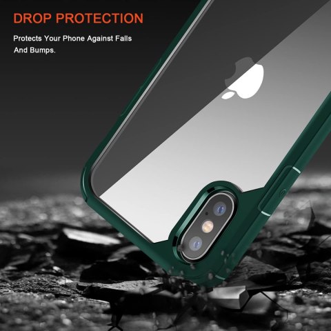 ETUI APPLE IPHONE XS MAX CASE ZIELONA RAMKA PRZEZROCZYSTE PLECKI + SZKŁO