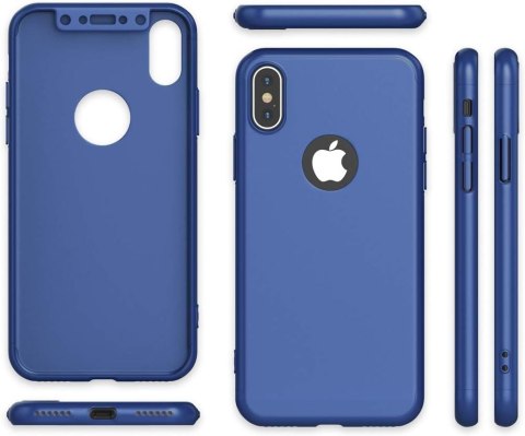 ETUI BUMPER APPLE IPHONE XS MAX CASE NIEBIESKI MATOWY +SZKŁO HARTOWANE