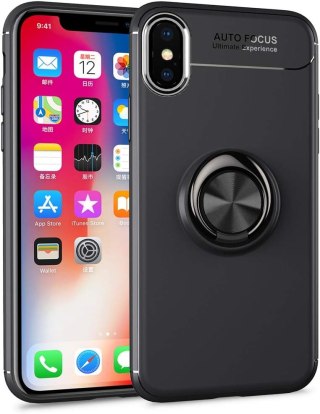 ETUI DO APPLE IPHONE X/XS CASE CZARNE SOLIDNE WYTRZYMAŁE PLECKI +RING