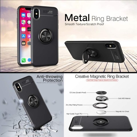 ETUI DO APPLE IPHONE X/XS CASE CZARNE SOLIDNE WYTRZYMAŁE PLECKI +RING