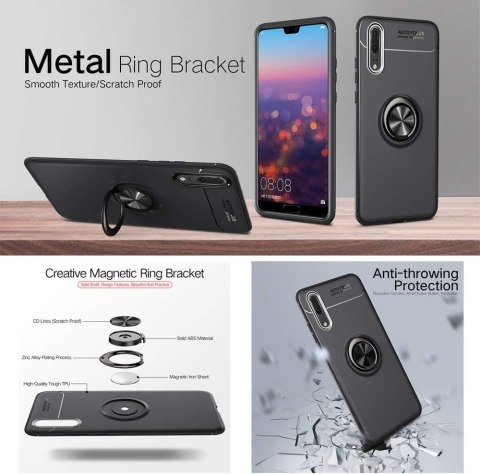 ETUI HUAWEI P20 PRO CASE SILIKONOWY WYTRZYMAŁY CZARNY MATOWY +RING