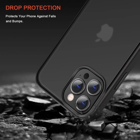 ETUI PLECKI APPLE IPHONE 13 PRO 6.10" CZARNE PÓŁTRANSPARENTNE MATOWE +SZKŁO