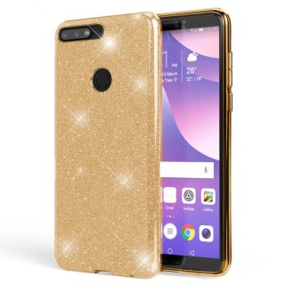 ETUI PLECKI HUAWEI Y7 2018 5.99" CASE SILIKONOWY ZŁOTY BROKATOWY GLAMOUR