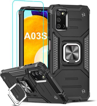 ETUI SAMSUNG GALAXY A03S CASE CZARNY PANCERNY PIERŚCIEŃ +2X SZKŁO HARTOWANE