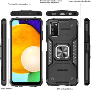 ETUI SAMSUNG GALAXY A03S CASE CZARNY PANCERNY PIERŚCIEŃ +2X SZKŁO HARTOWANE