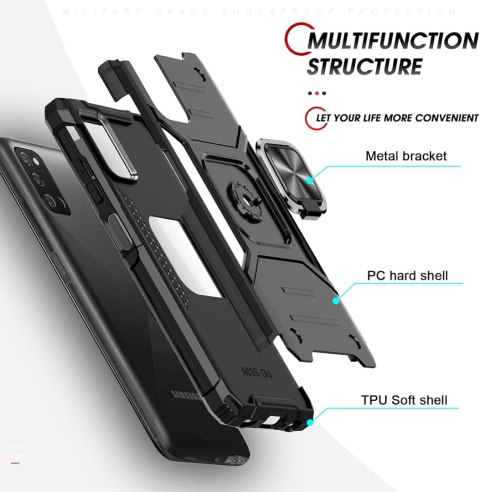 ETUI SAMSUNG GALAXY A03S CASE CZARNY PANCERNY PIERŚCIEŃ +2X SZKŁO HARTOWANE