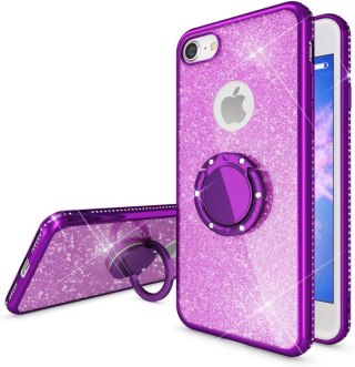 ETUI SILIKONOWE DO APPLE IPHONE 8 CASE RÓŻOWY BROKATOWY GLITTER + RING