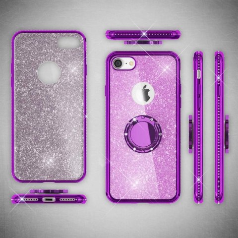 ETUI SILIKONOWE DO APPLE IPHONE 8 CASE RÓŻOWY BROKATOWY GLITTER + RING