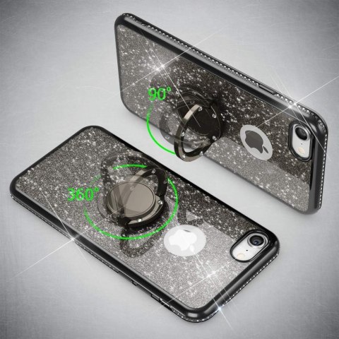 ETUI SILIKONOWE DO APPLE IPHONE 8 CASE RÓŻOWY BROKATOWY GLITTER + RING