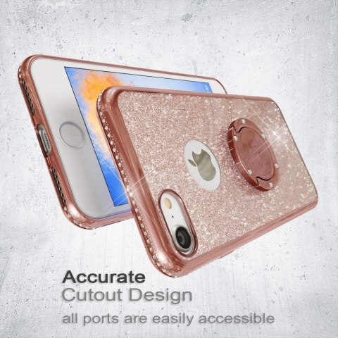 ETUI SILIKONOWE DO APPLE IPHONE 8 CASE RÓŻOWY BROKATOWY GLITTER + RING